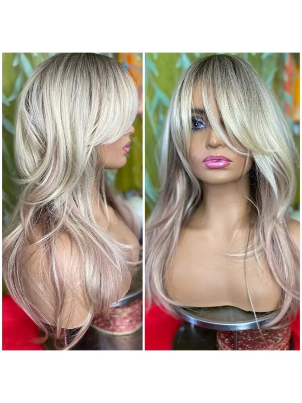 LAST ONE blonde with pink highlights layered wig